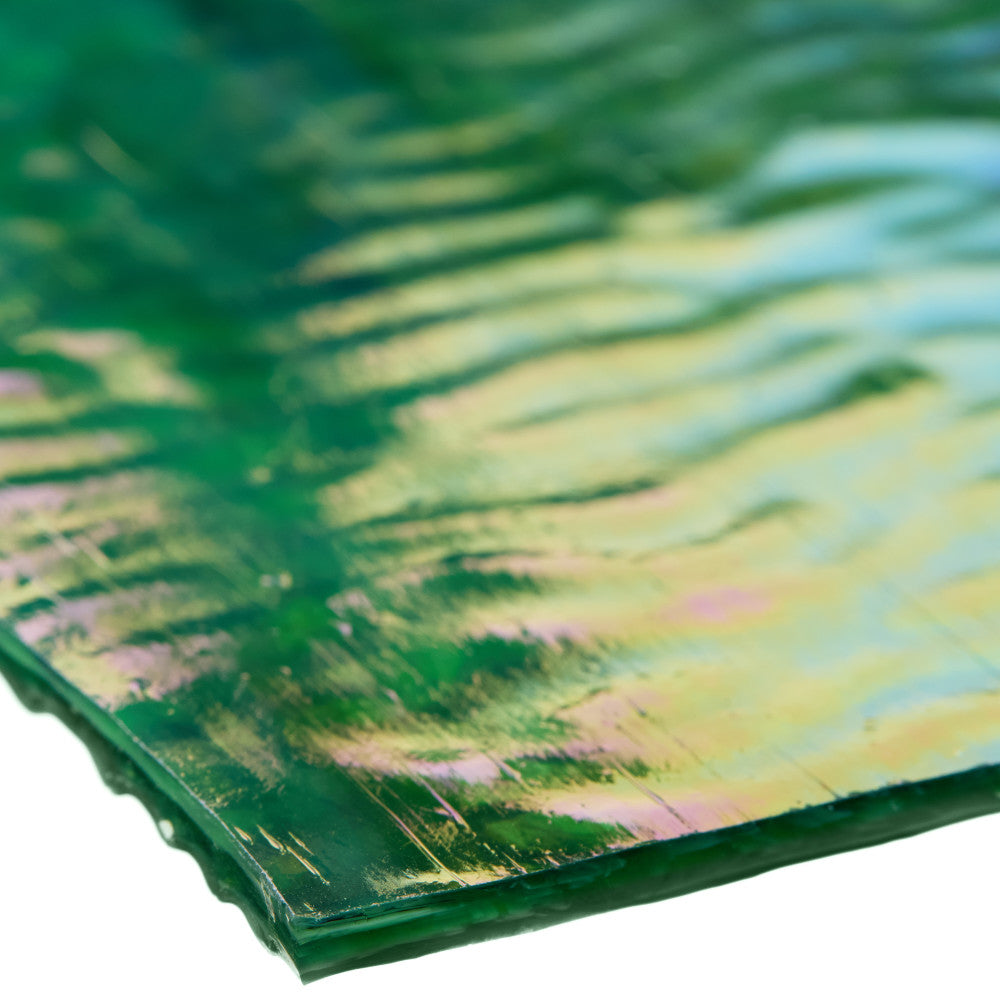 Iridescent Finish Rippled Glass Sheet Green Colors Streaky w/ Multi Colors