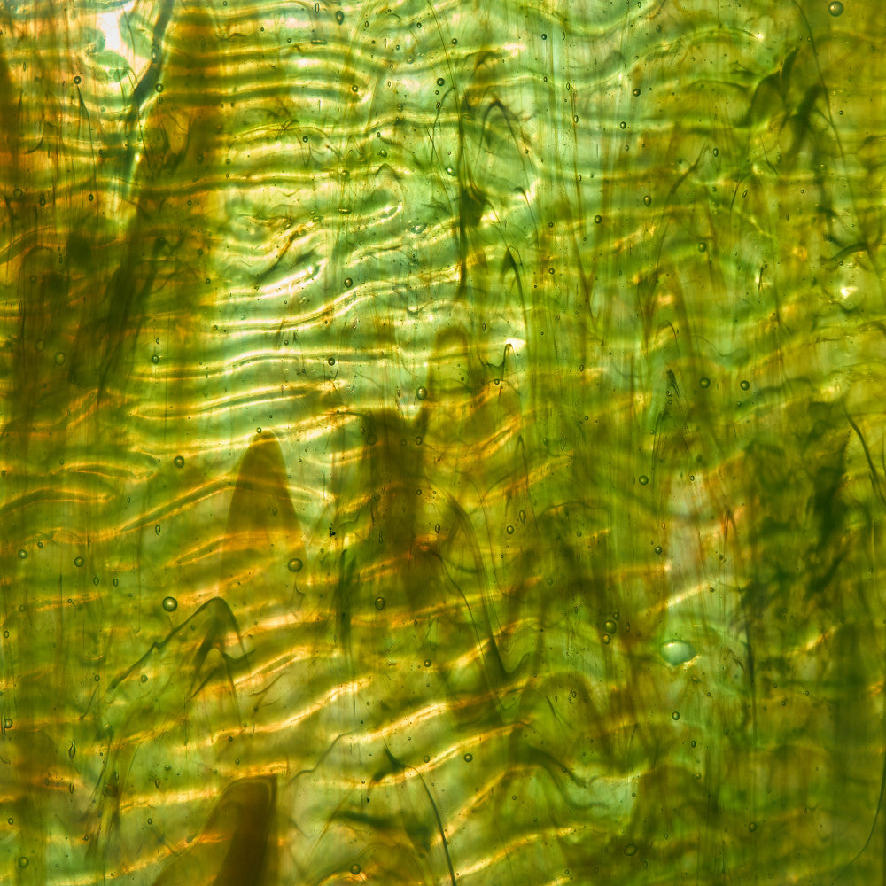 Rippled Glass Sheet Green Streaky w/ Multi Colors and Iridescent Finish