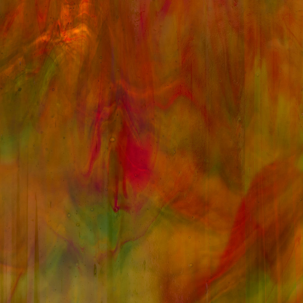 Glass Sheet Mixed Colors Streaky w/ Red/Yellow/Green and Iridescent Finish