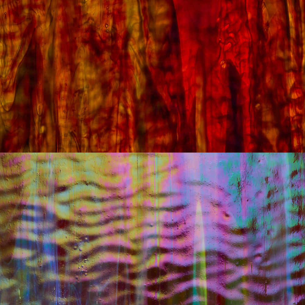 Rippled Glass Sheet Red Streaky w/ Multi Colors and Iridescent Finish