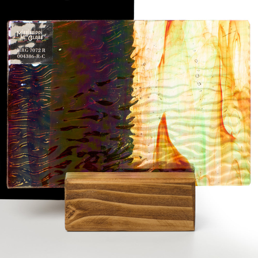 Rippled Glass Sheet Orange/Red Streaky w/ Multi Colors and Iridescent Finish