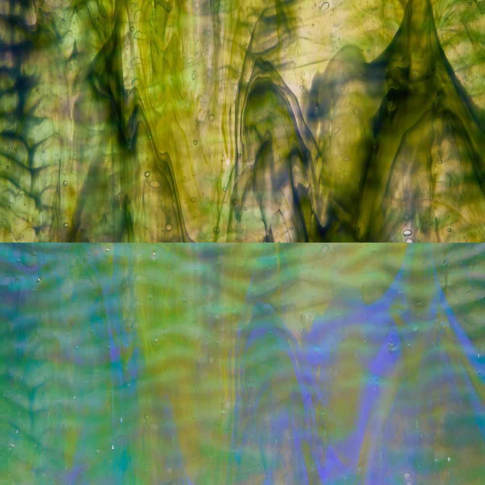 Rippled Glass Sheet Green Streaky w/ Multi Colors and Iridescent Finish