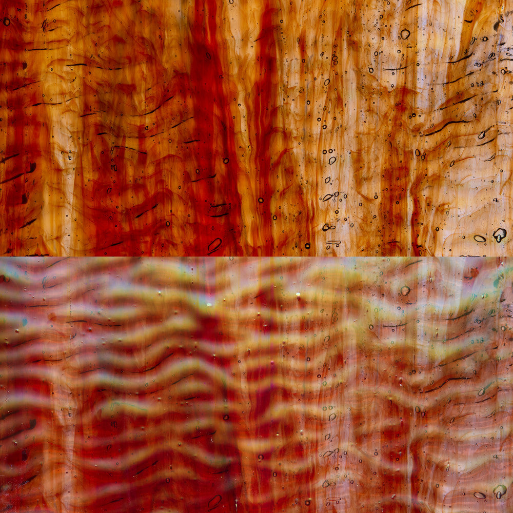 Rippled Glass Sheet Red Streaky w/ Multi Colors and Iridescent Finish