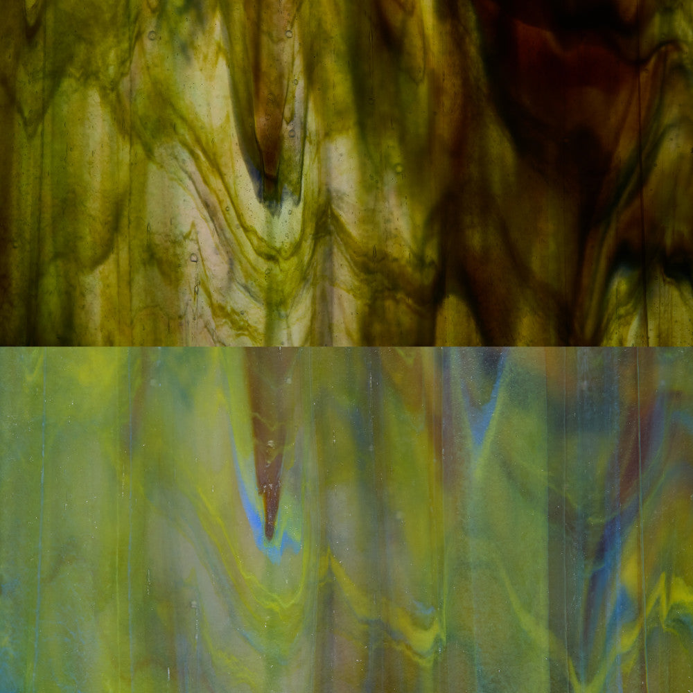 Glass Sheet Green Streaky w/ Multi Colors and Iridescent Finish