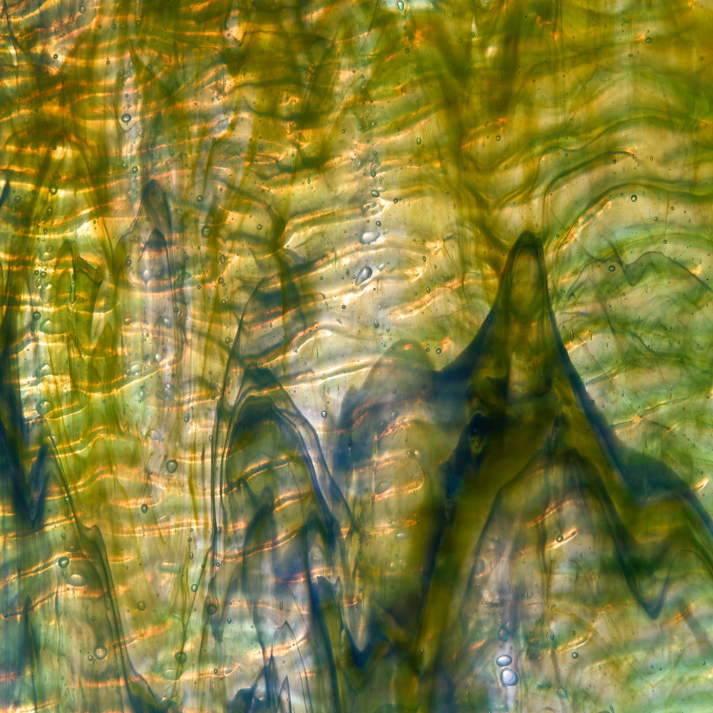 Rippled Glass Sheet Green Streaky w/ Multi Colors and Iridescent Finish