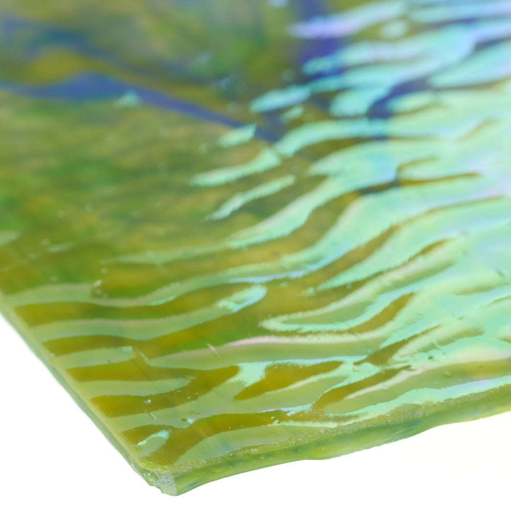 Rippled Glass Sheet Green Streaky w/ Multi Colors and Iridescent Finish