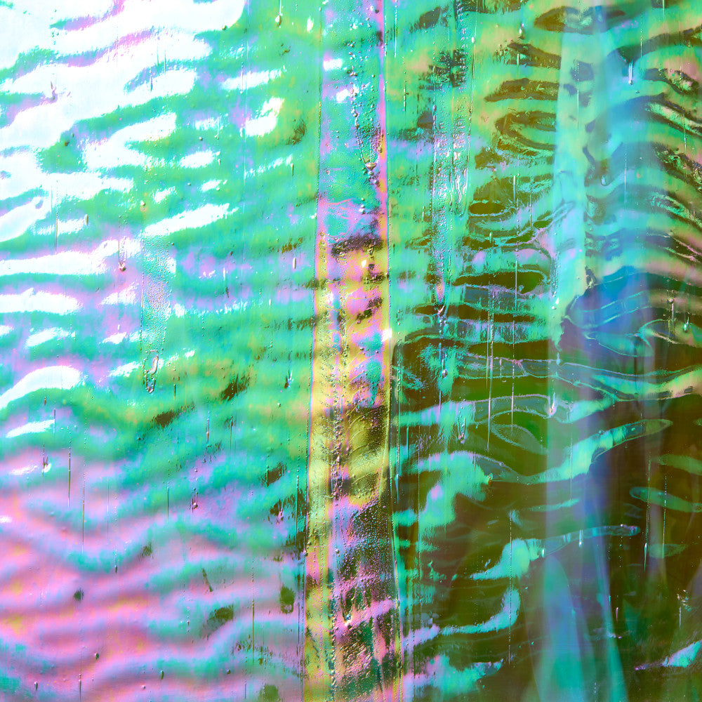 Rippled Glass Sheet Mixed Shades of Green Streaky w/ Multi Colors and Iridescent Finish