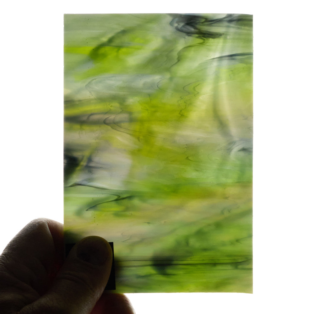 Iridescent Finish Glass Sheet Green Colors Streaky w/ Multi Colors