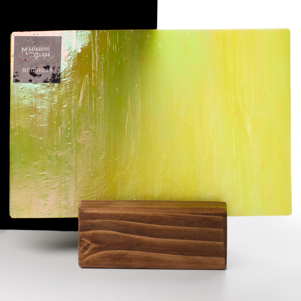 Glass Sheet Mixed Colors Streaky w/ Yellow/Green/White and Iridescent Finish