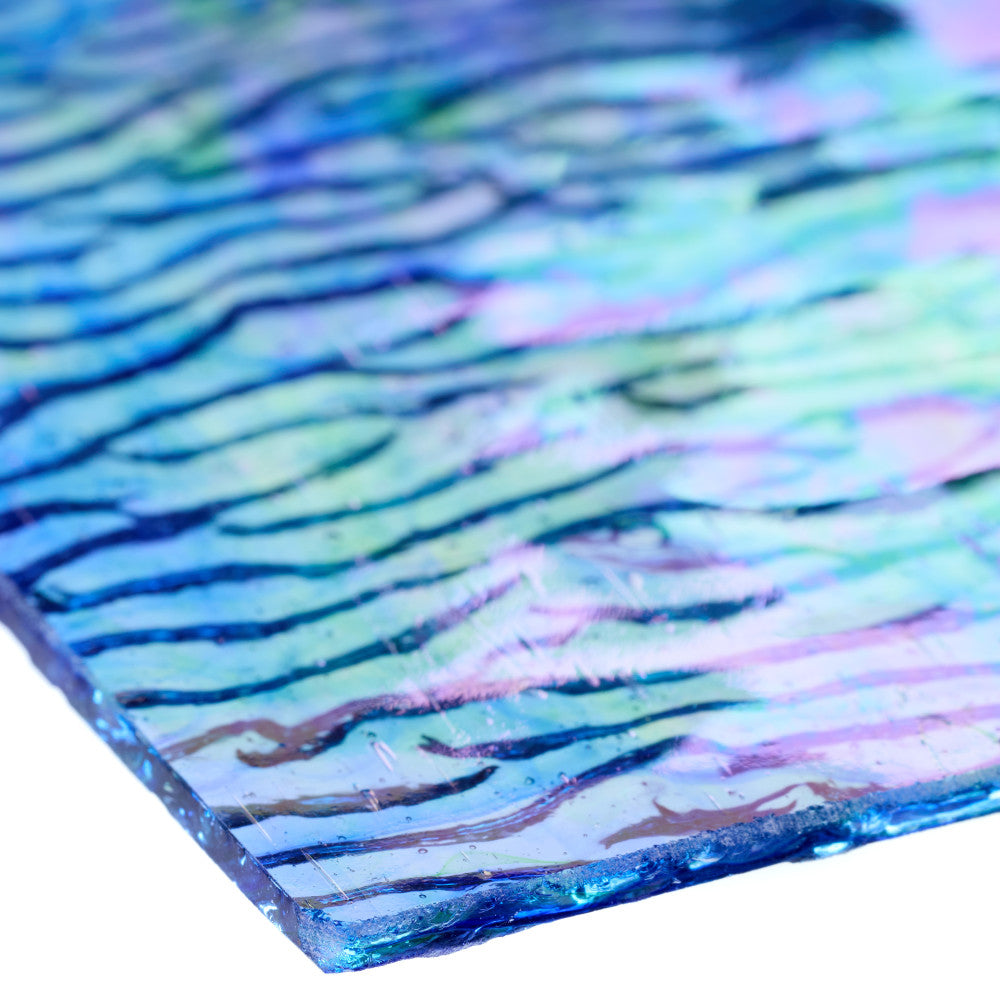 Rippled Glass Sheet Blue with Iridescent