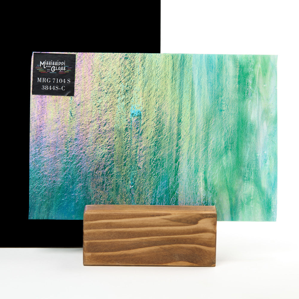 Iridescent Finish Glass Sheet Green and Blue Mixed Colors Streaky w/ Multi Colors
