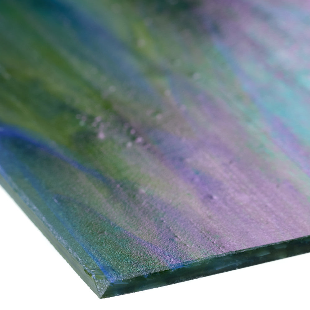 Glass Sheet Green Streaky w/ Blue and Iridescent Finish
