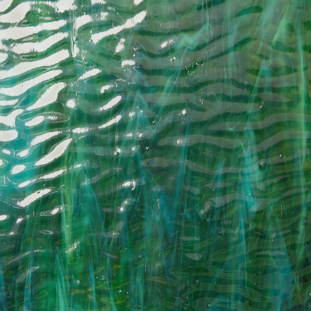 Ripple Glass Sheet Mixed Green and Blue Streaky