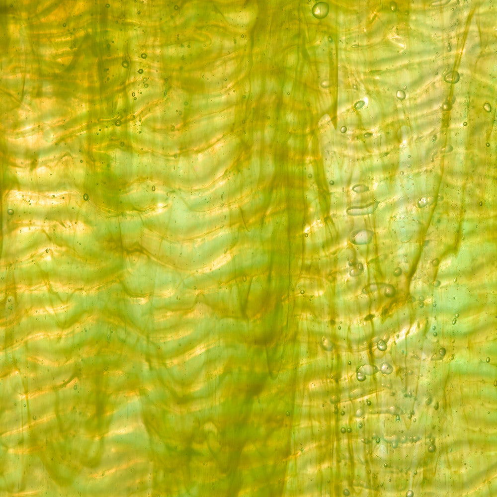 Rippled Glass Sheet Green Streaky w/ Multi Colors and Iridescent Finish