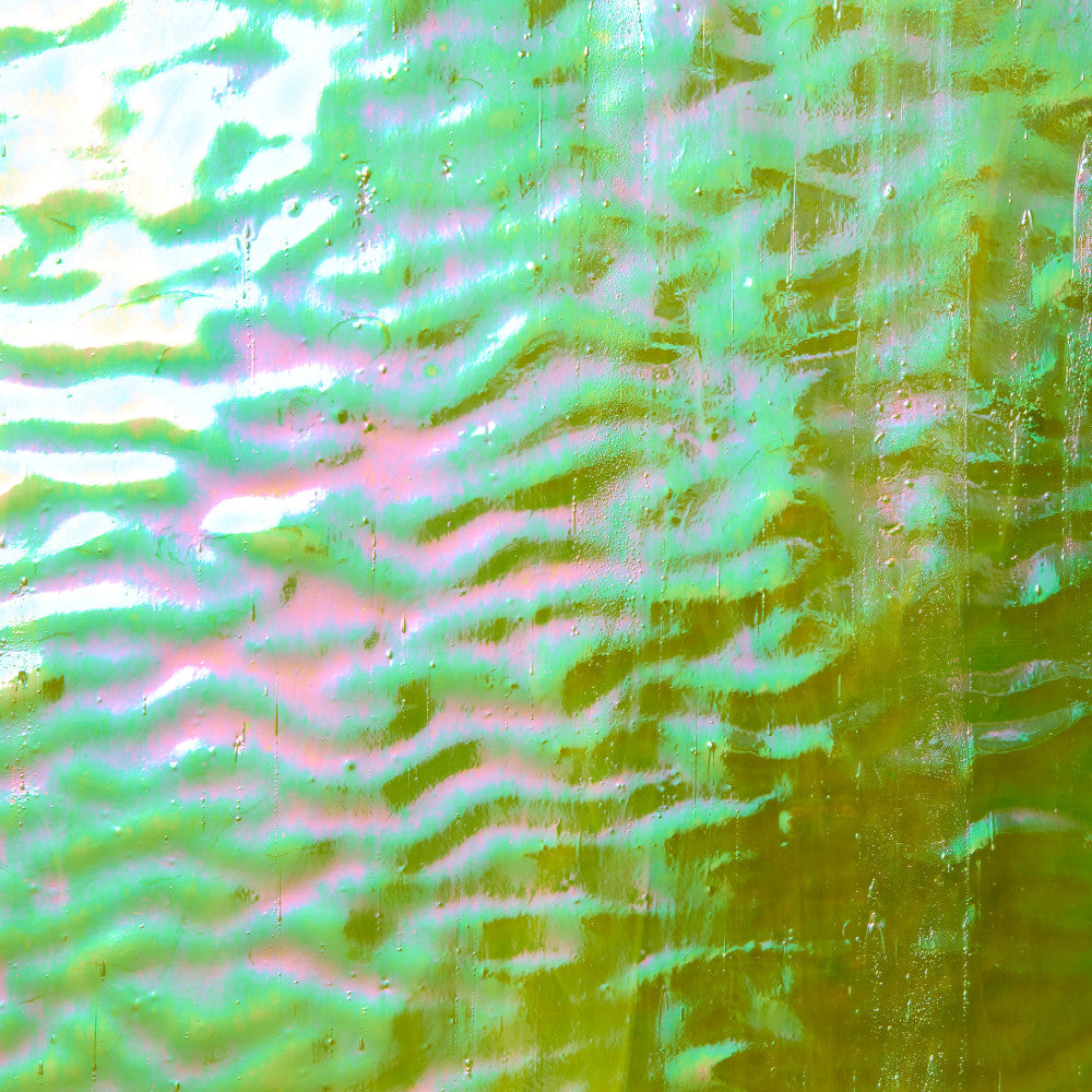 Rippled Glass Sheet Green Streaky w/ Multi Colors and Iridescent Finish