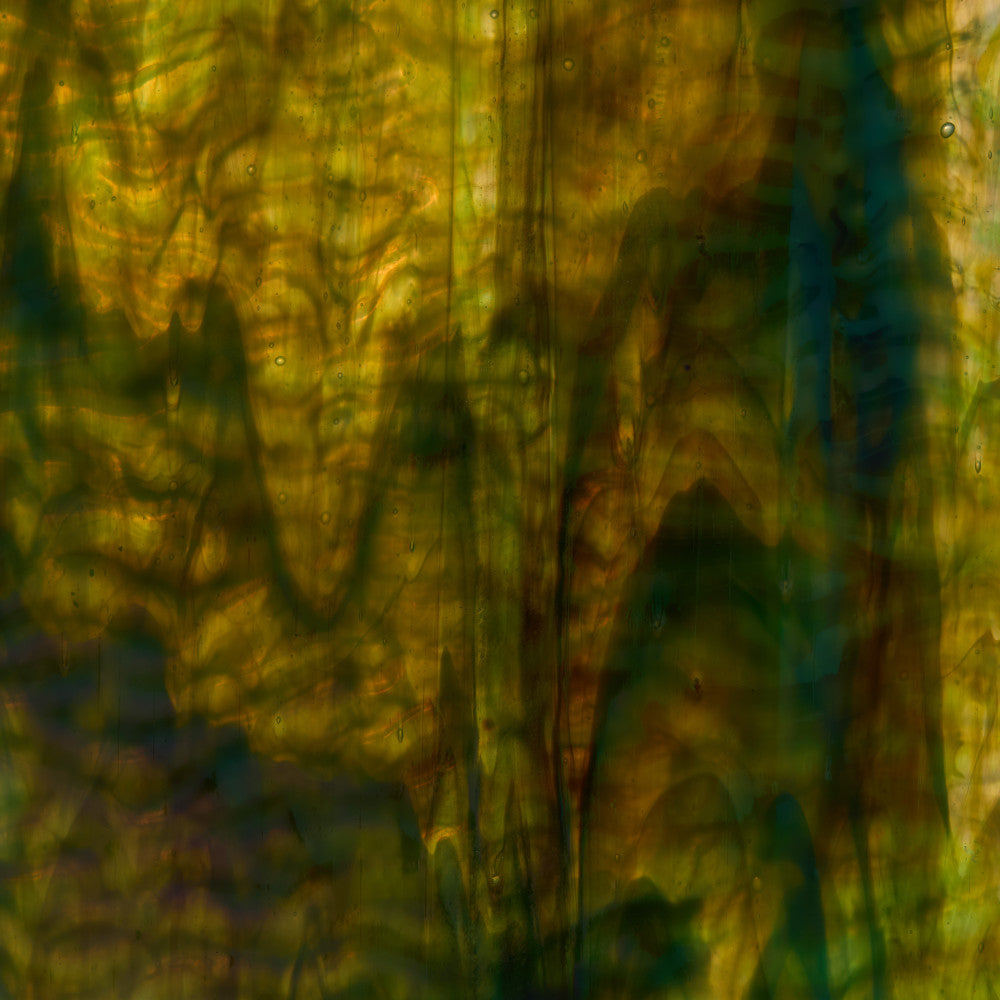 Rippled Glass Sheet Mixed Shades of Green Streaky w/ Multi Colors and Iridescent Finish