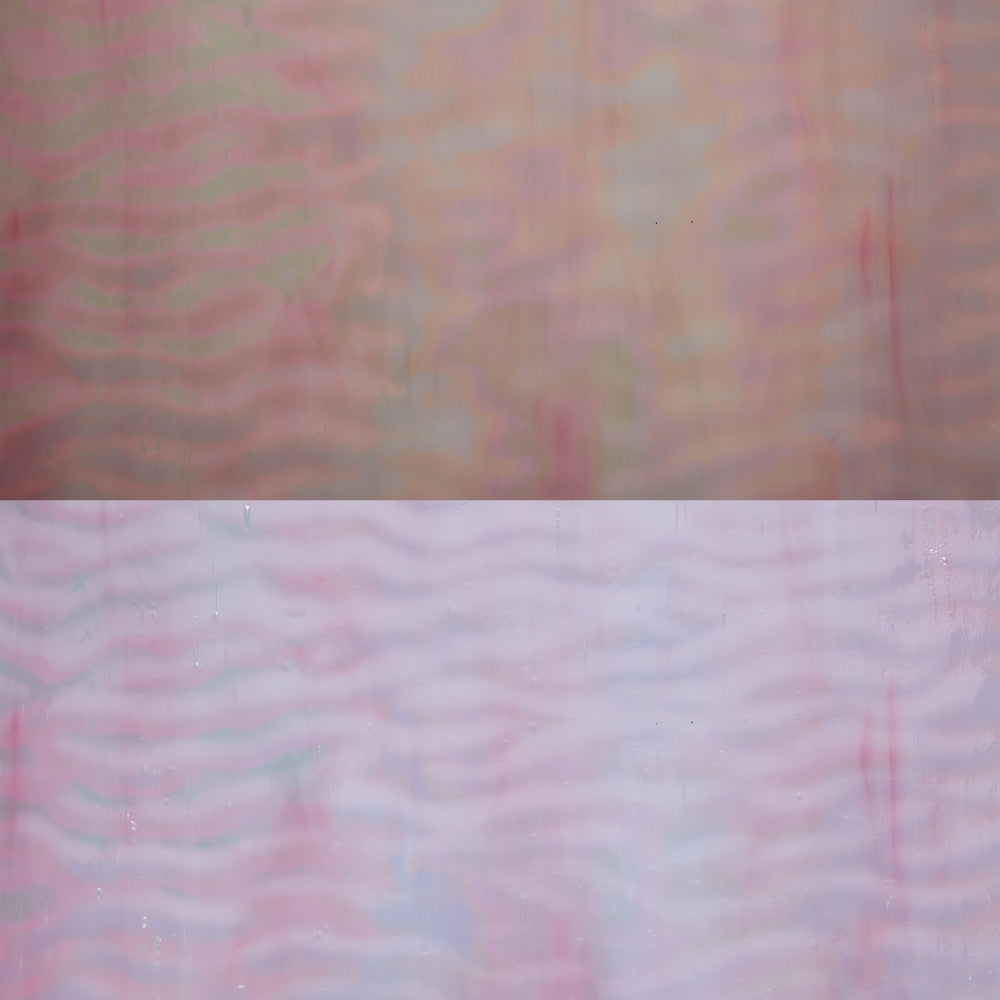 Rippled Glass Sheet Pink Streaky w/ White and Iridescent Finish