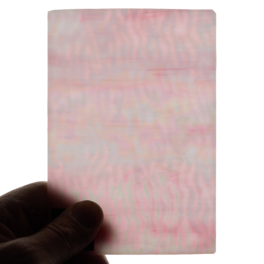 Rippled Glass Sheet Pink Streaky w/ White and Iridescent Finish