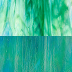 Iridescent Finish Glass Sheet Green and Blue Mixed Colors Streaky w/ Multi Colors
