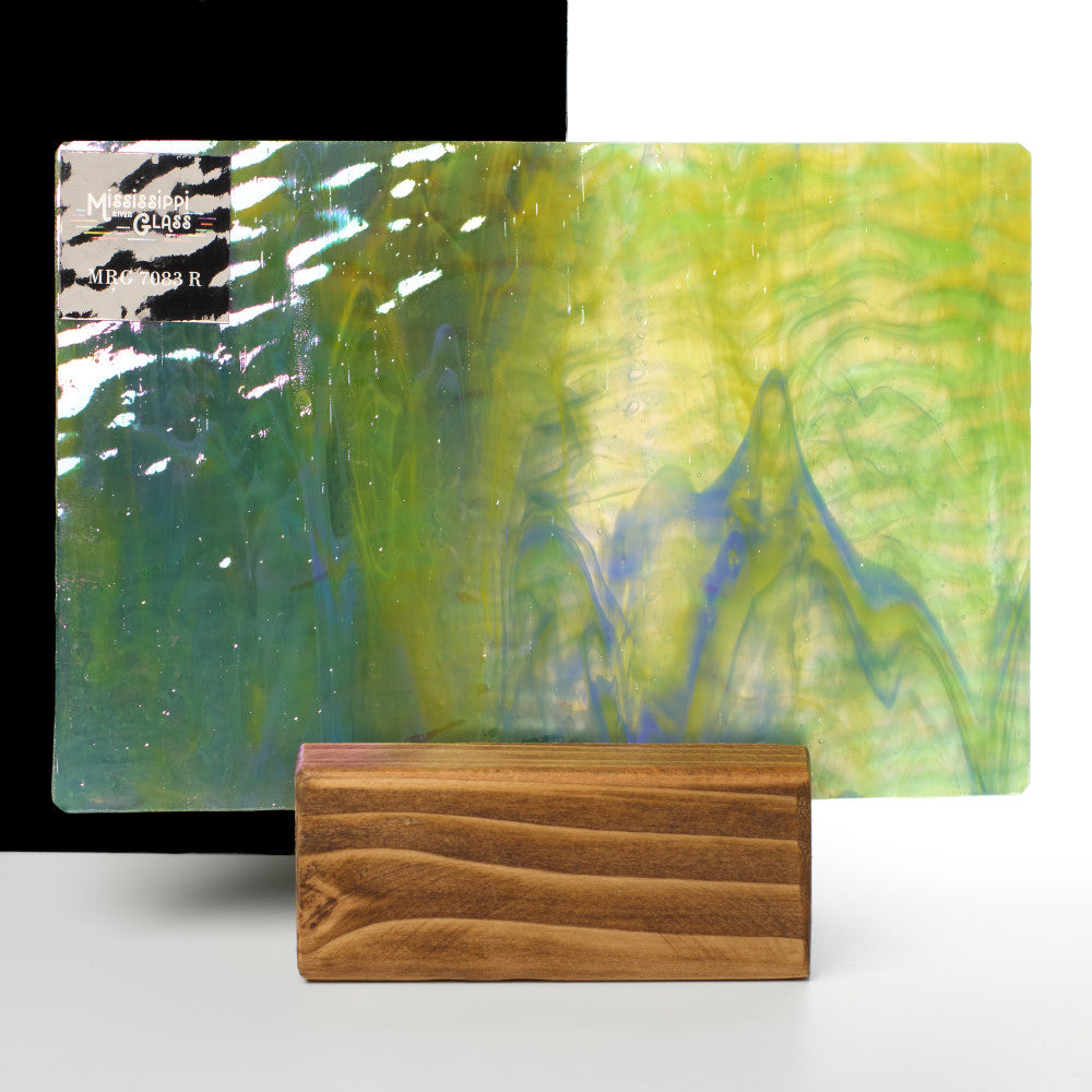 Rippled Glass Sheet Green Streaky w/ Multi Colors and Iridescent Finish