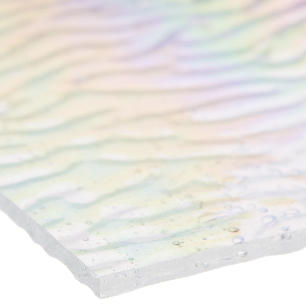 Iridescent Finish Glass Sheet Pastel Cathedral with Ripple Texture