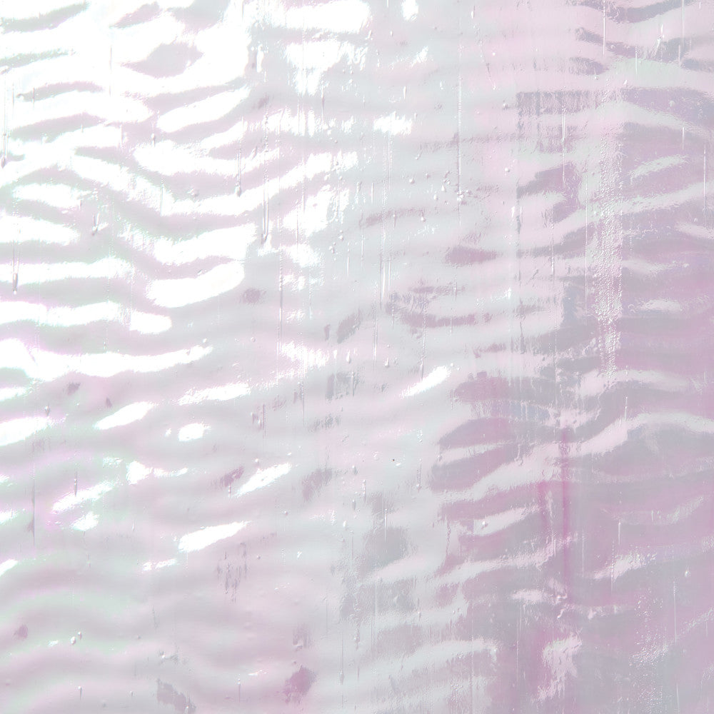 Rippled Glass Sheet Pink Streaky w/ White and Iridescent Finish