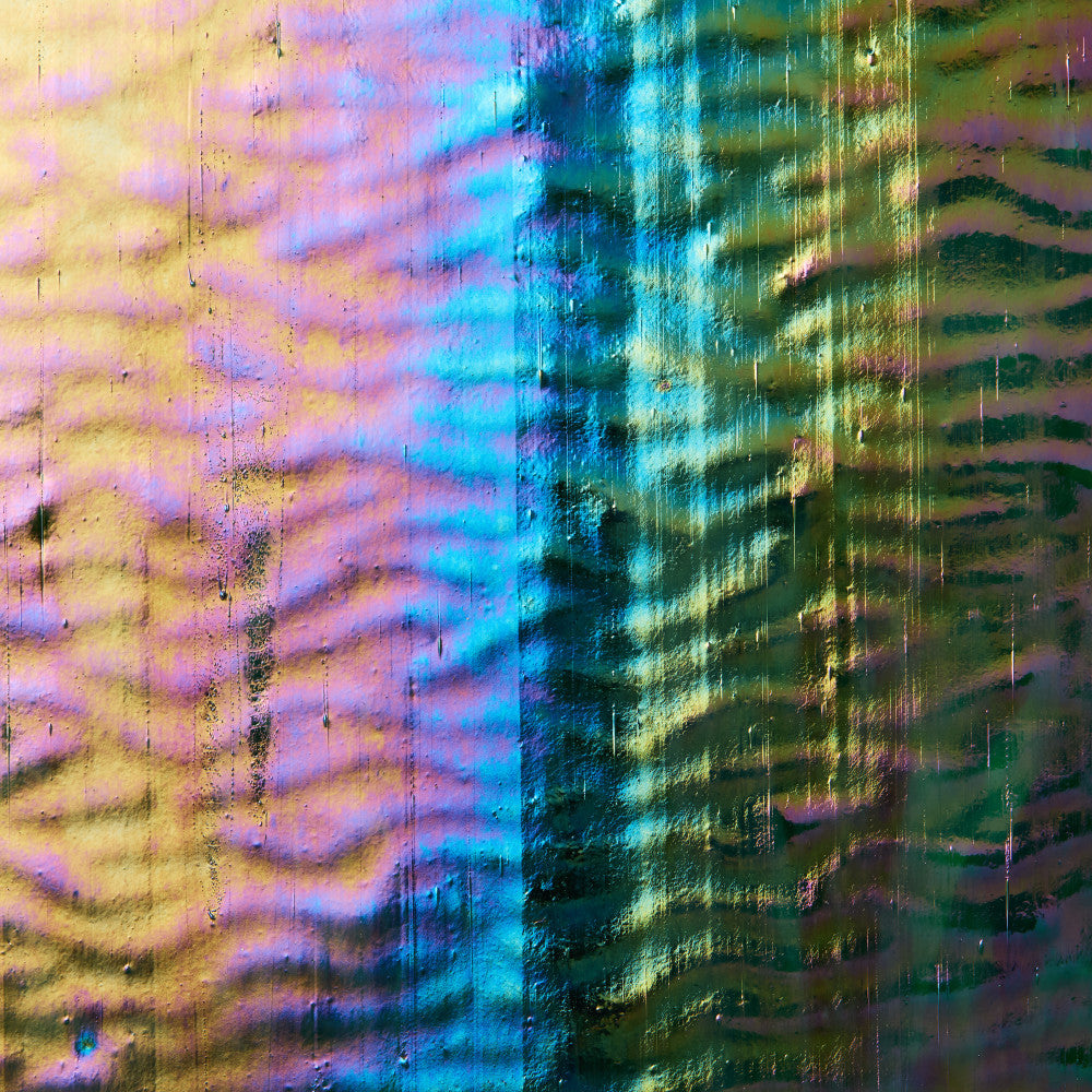 Iridescent Finish Rippled Glass Sheet Green Colors Streaky w/ Multi Colors