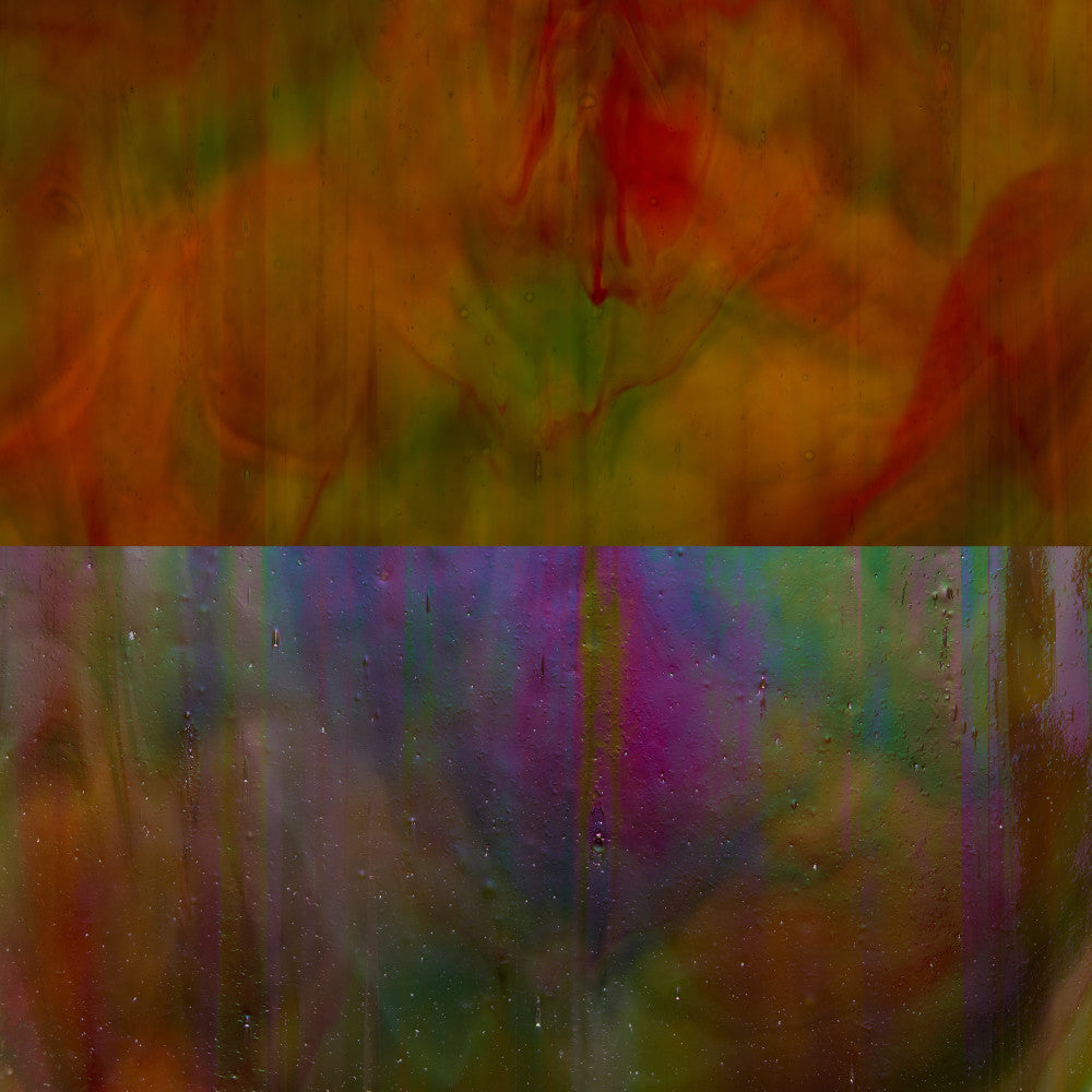 Glass Sheet Mixed Colors Streaky w/ Red/Yellow/Green and Iridescent Finish