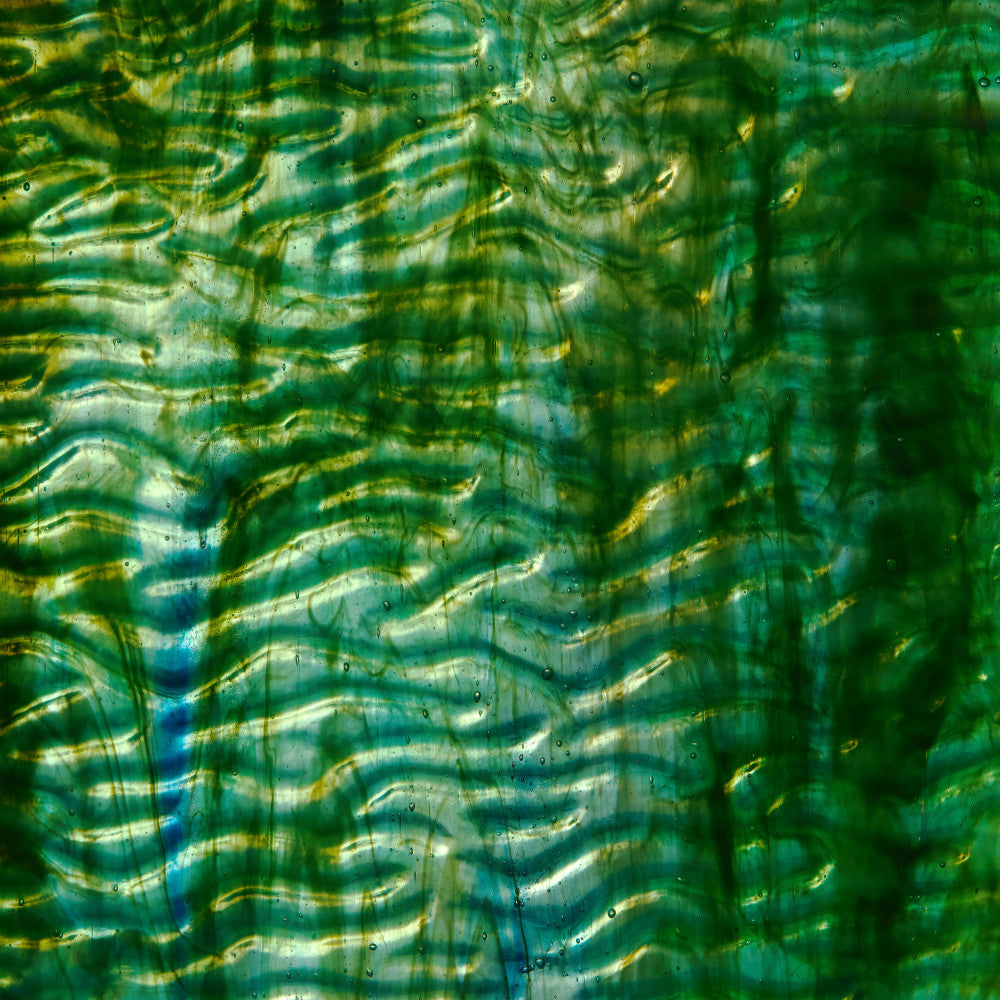 Iridescent Finish Rippled Glass Sheet Green Colors Streaky w/ Multi Colors