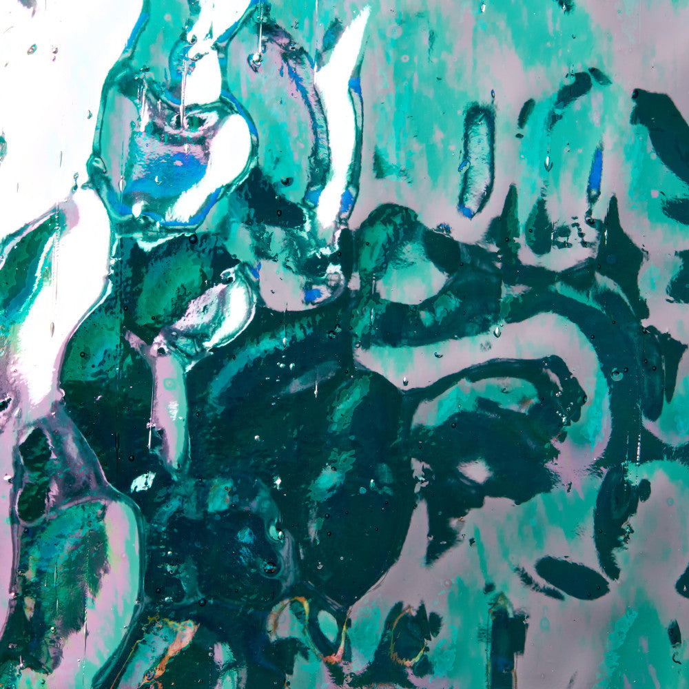 Iridescent Finish Glass Sheet Blue Cathedral with Flemish Texture