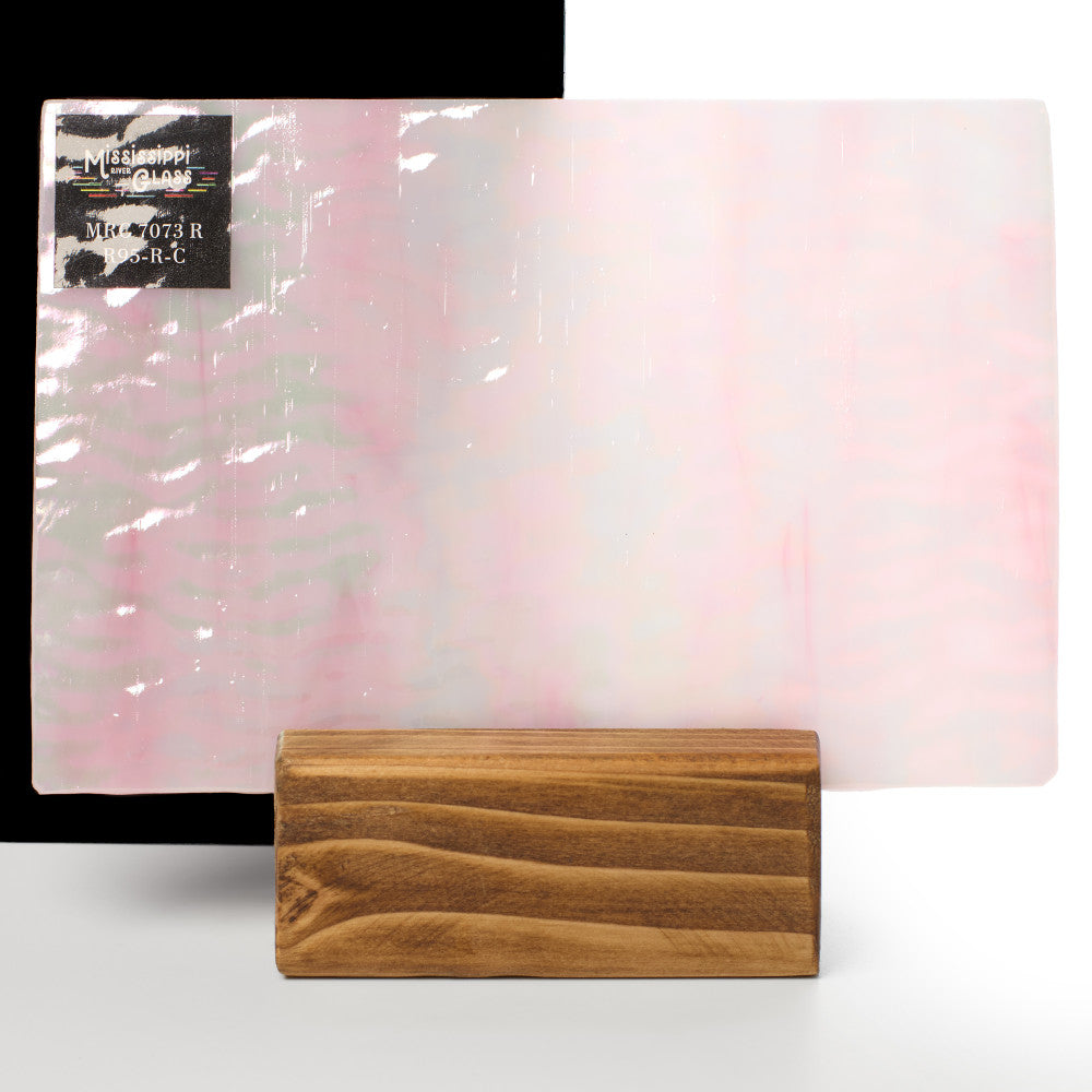 Rippled Glass Sheet Pink Streaky w/ White and Iridescent Finish