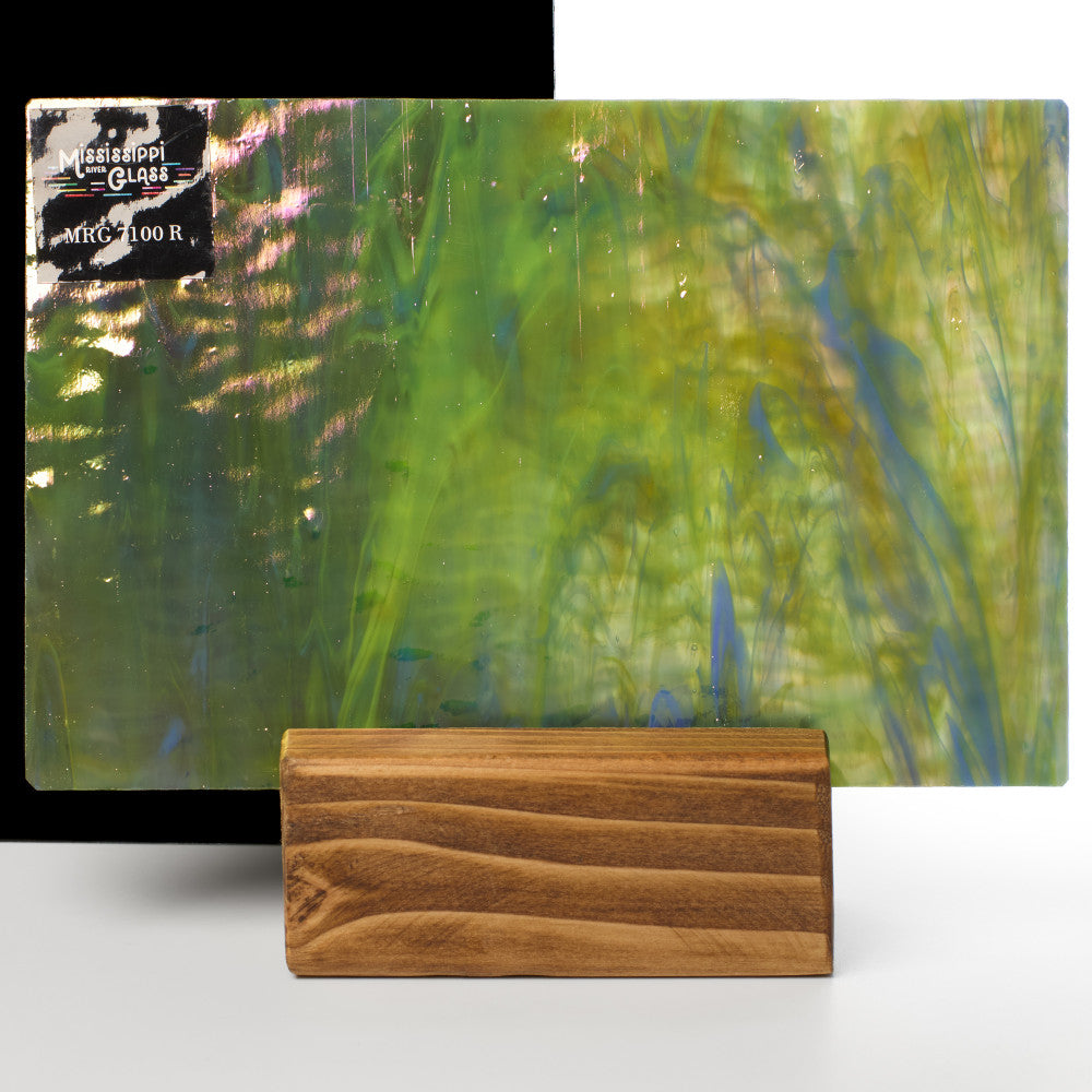 Rippled Glass Sheet Green Streaky w/ Multi Colors and Iridescent Finish