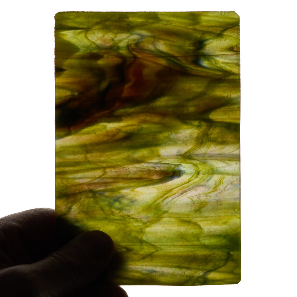 Glass Sheet Green Streaky w/ Multi Colors and Iridescent Finish