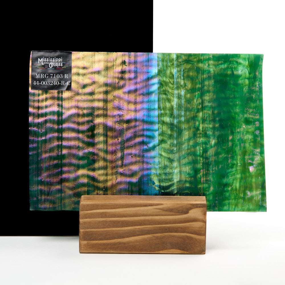 Iridescent Finish Rippled Glass Sheet Green Colors Streaky w/ Multi Colors