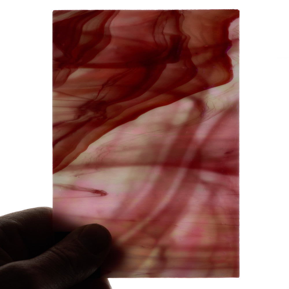 Glass Sheet Pink/Red Streaky w/ Iridescent Finish