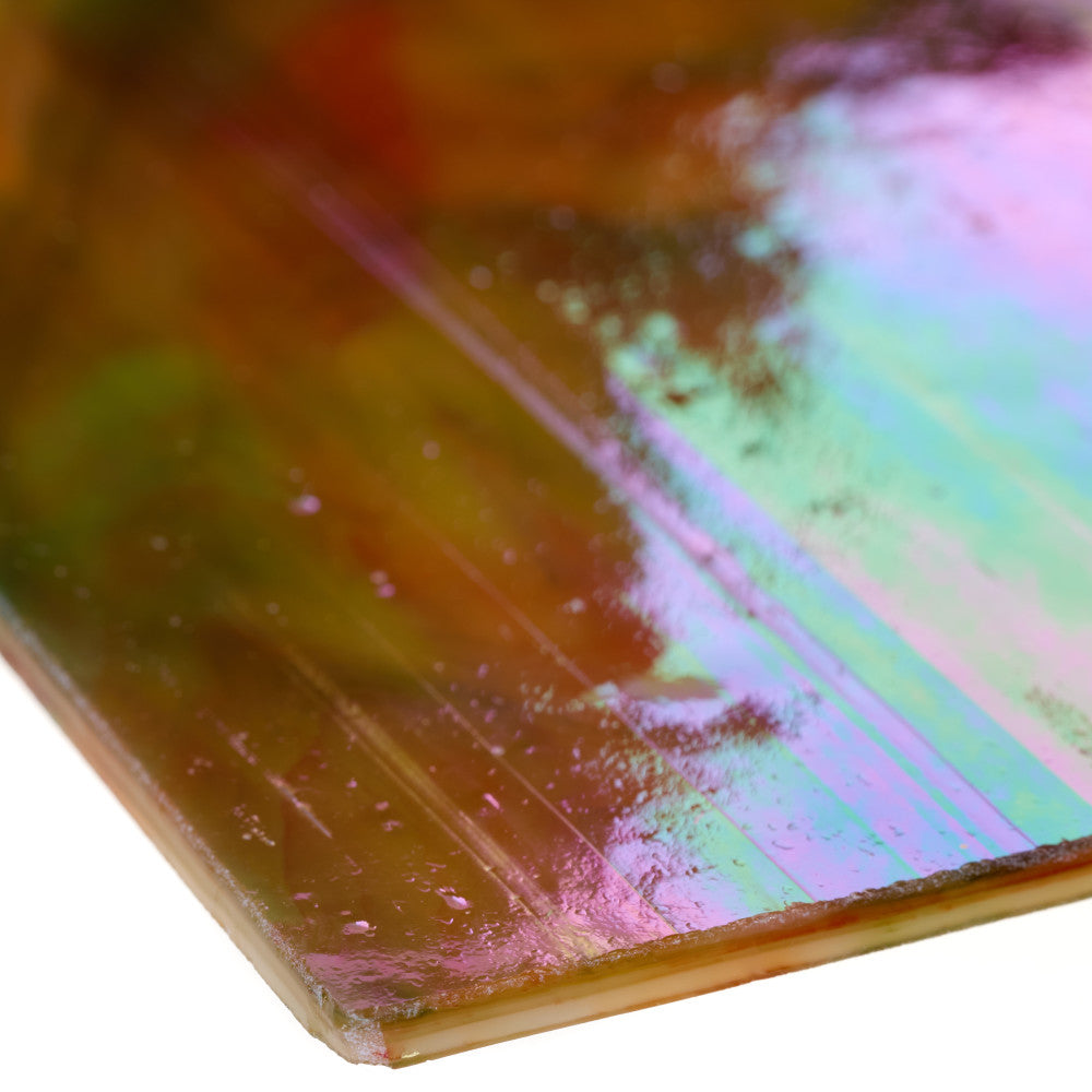 Glass Sheet Mixed Colors Streaky w/ Red/Yellow/Green and Iridescent Finish