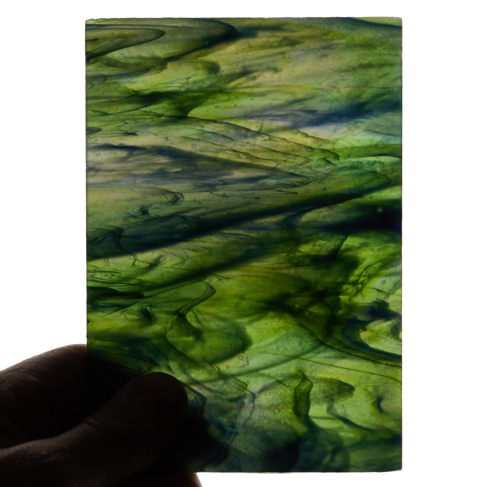 Glass Sheet Green Streaky w/ Blue and Iridescent Finish