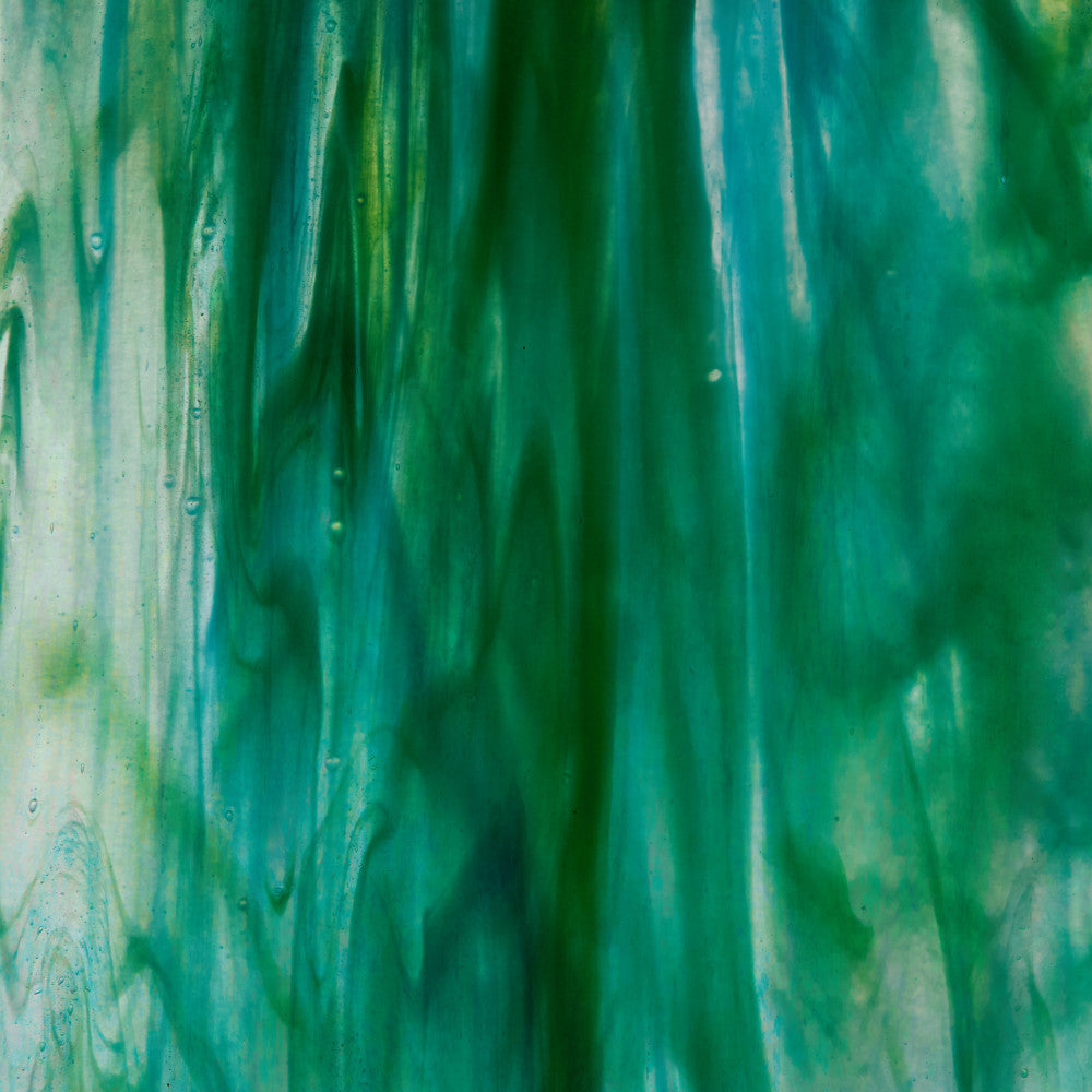 Iridescent Finish Glass Sheet Green and Blue Mixed Colors Streaky w/ Multi Colors
