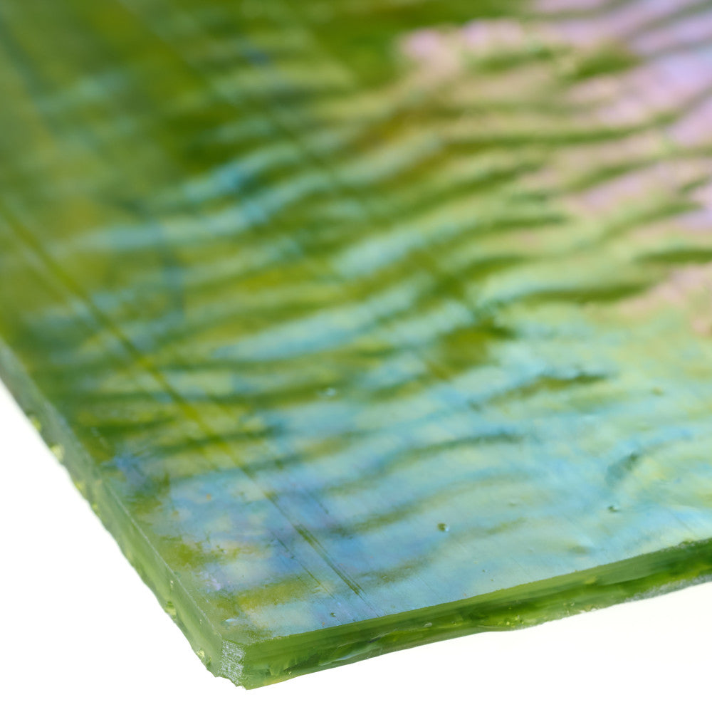 Rippled Glass Sheet Green Streaky w/ Multi Colors and Iridescent Finish