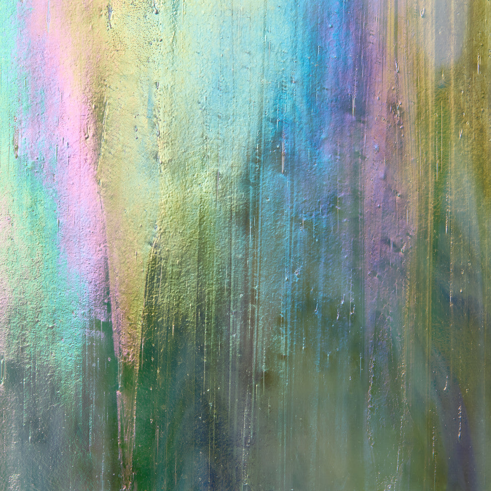 Iridescent Finish Glass Sheet Green Colors Streaky w/ Multi Colors