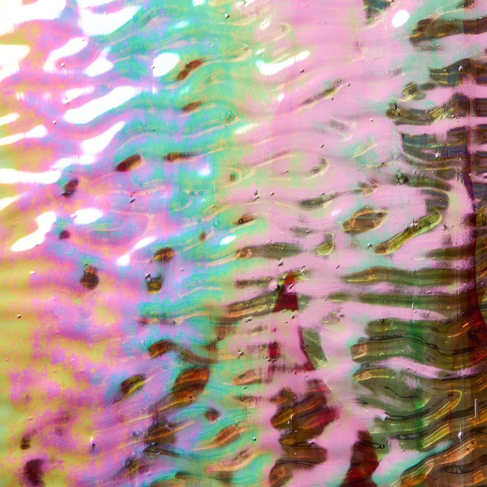 Rippled Glass Sheet Orange/Red Streaky w/ Multi Colors and Iridescent Finish