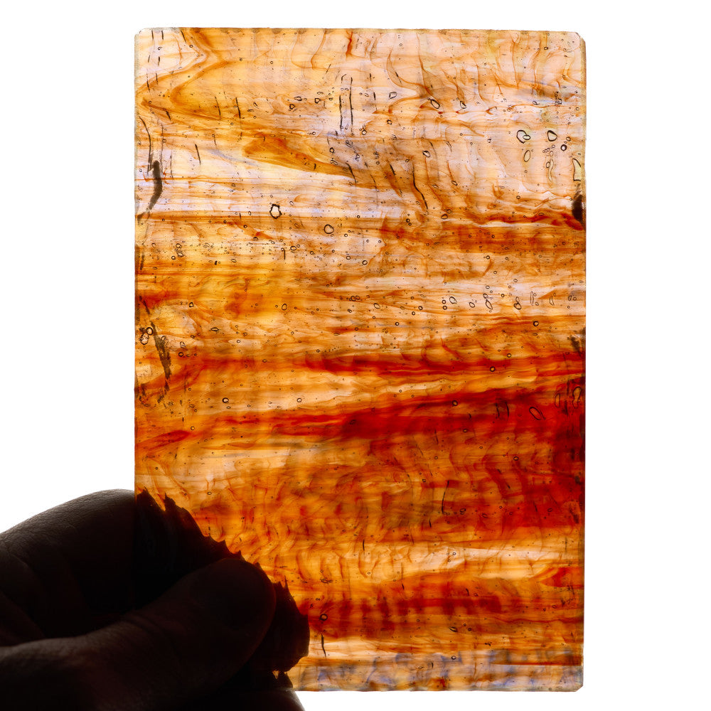 Rippled Glass Sheet Red Streaky w/ Multi Colors and Iridescent Finish