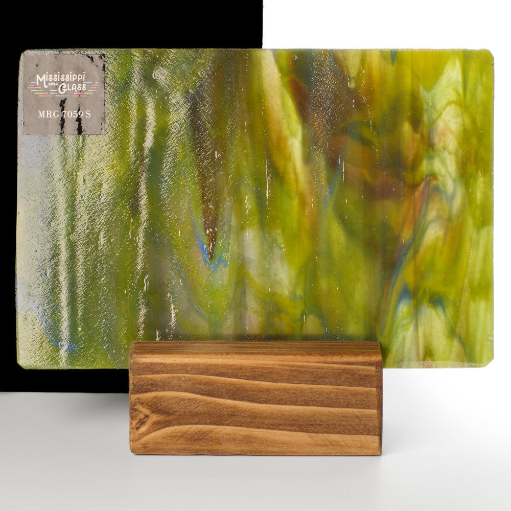 Glass Sheet Green Streaky w/ Multi Colors and Iridescent Finish