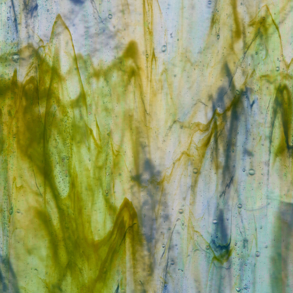 Glass Sheet Green/Blue Streaky w/ Yellow/White and Iridescent Finish