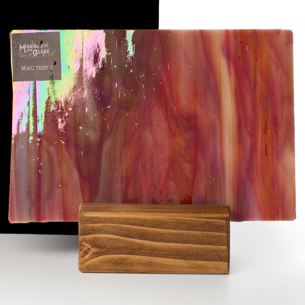 Glass Sheet Red Streaky w/ Multi Colors and Iridescent Finish