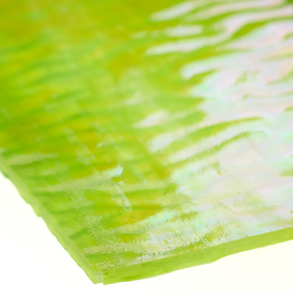 Rippled Glass Sheet Green Streaky w/ Multi Colors and Iridescent Finish