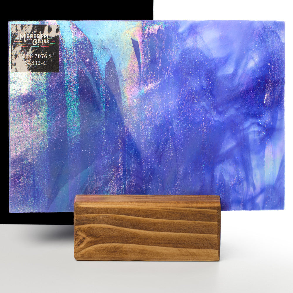 Glass Sheet Blue Streaky w/ White and Iridescent Finish