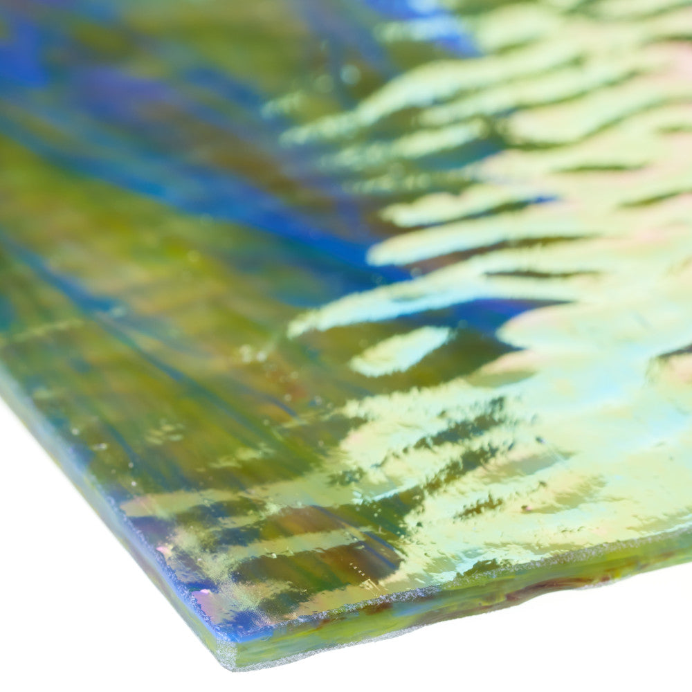 Rippled Glass Sheet Green Streaky w/ Multi Colors and Iridescent Finish