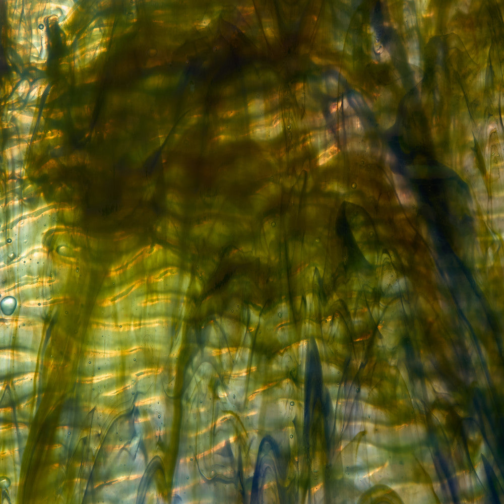 Rippled Glass Sheet Green Streaky w/ Multi Colors and Iridescent Finish