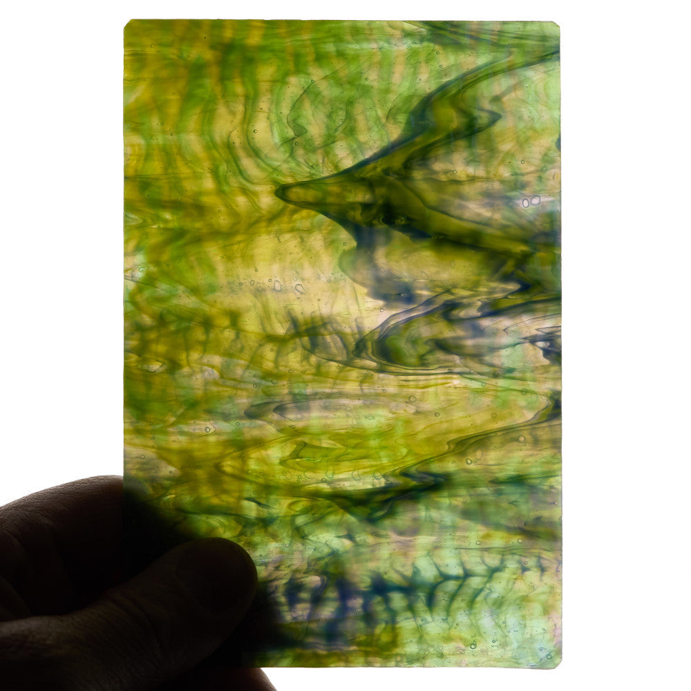 Rippled Glass Sheet Green Streaky w/ Multi Colors and Iridescent Finish